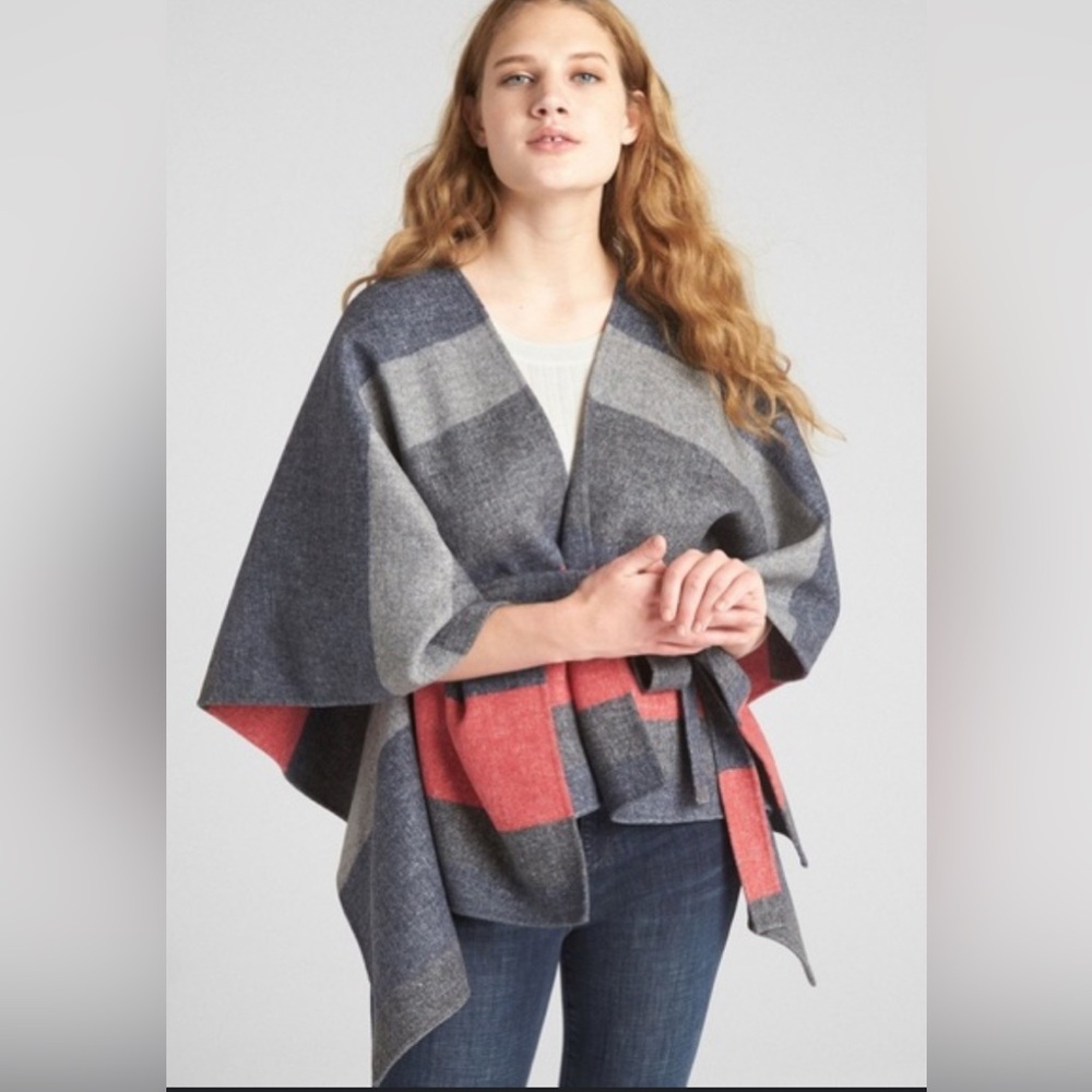 GAP Striped Tie Belt Wool Blend Poncho